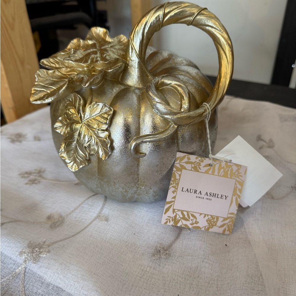Laura Ashley Metallic Gold Pumpkin Accent - Picture 1 of 3